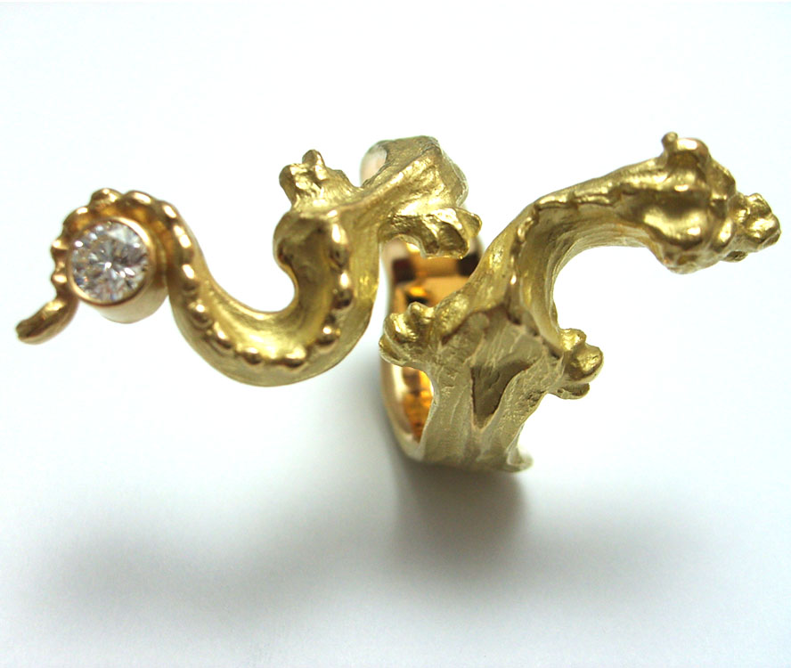 Drachenring offen 750/- Gelbgold mit Brillant